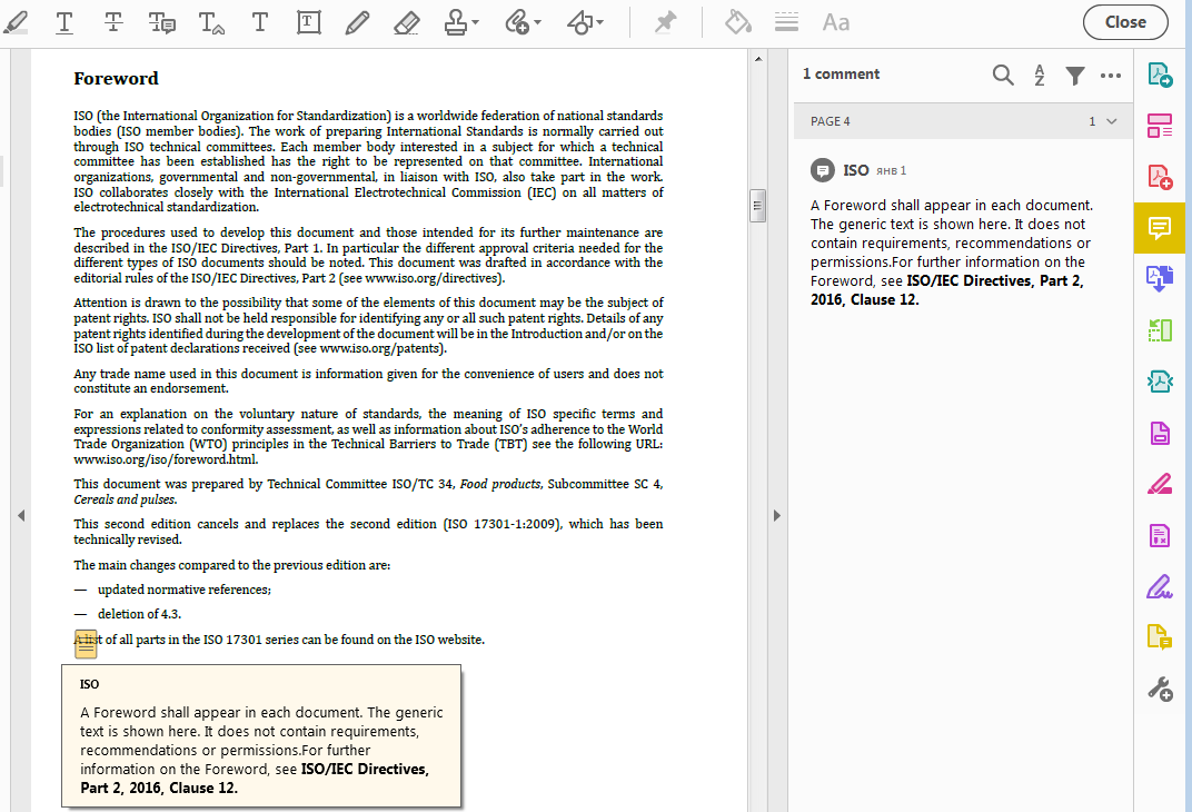 Standalone reviewer note from the ISO Rice document (Adobe Reader)